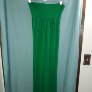Long cotton green strapless dress